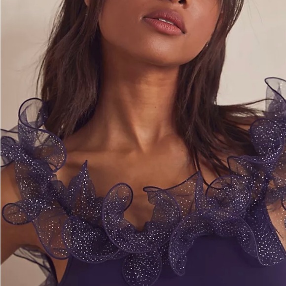 Free People Navy Haute Wired Frill Trim Bodysuit - Picture 6 of 11